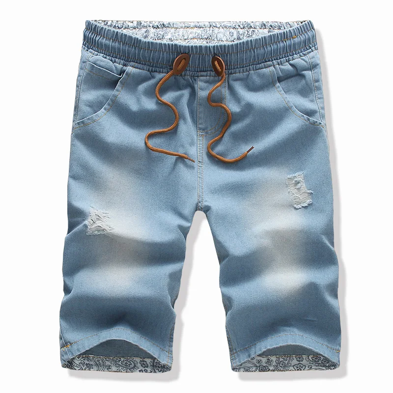 

New 2019 casual Cotton Denim Fashion shorts Summer short jeans Pants Casual Men Solid Belt zipper Light blue and dark blue