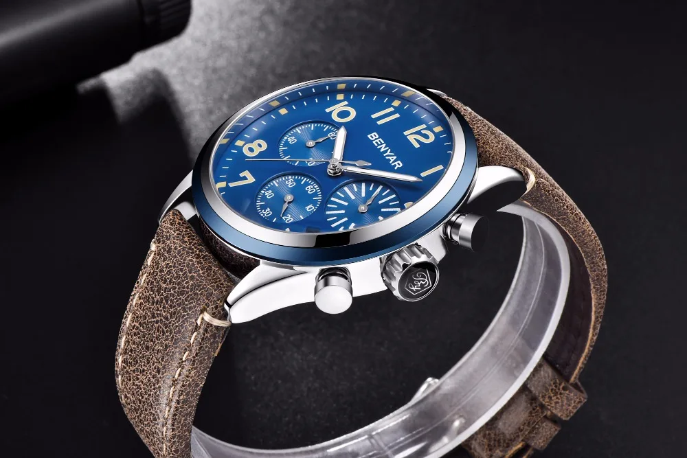 Часы Для мужчин Benyar Модные Спортивные кварцевые мужские часы, наручные часы Лидирующий бренд Роскошные деловые водонепроницаемые часы Relogio Masculino
