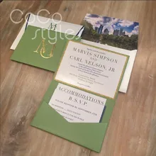 Cocostyles индивидуальный дизайн карман Пригласительные открытки с Золотая фольга печать для всех видов приглашения на свадьбу