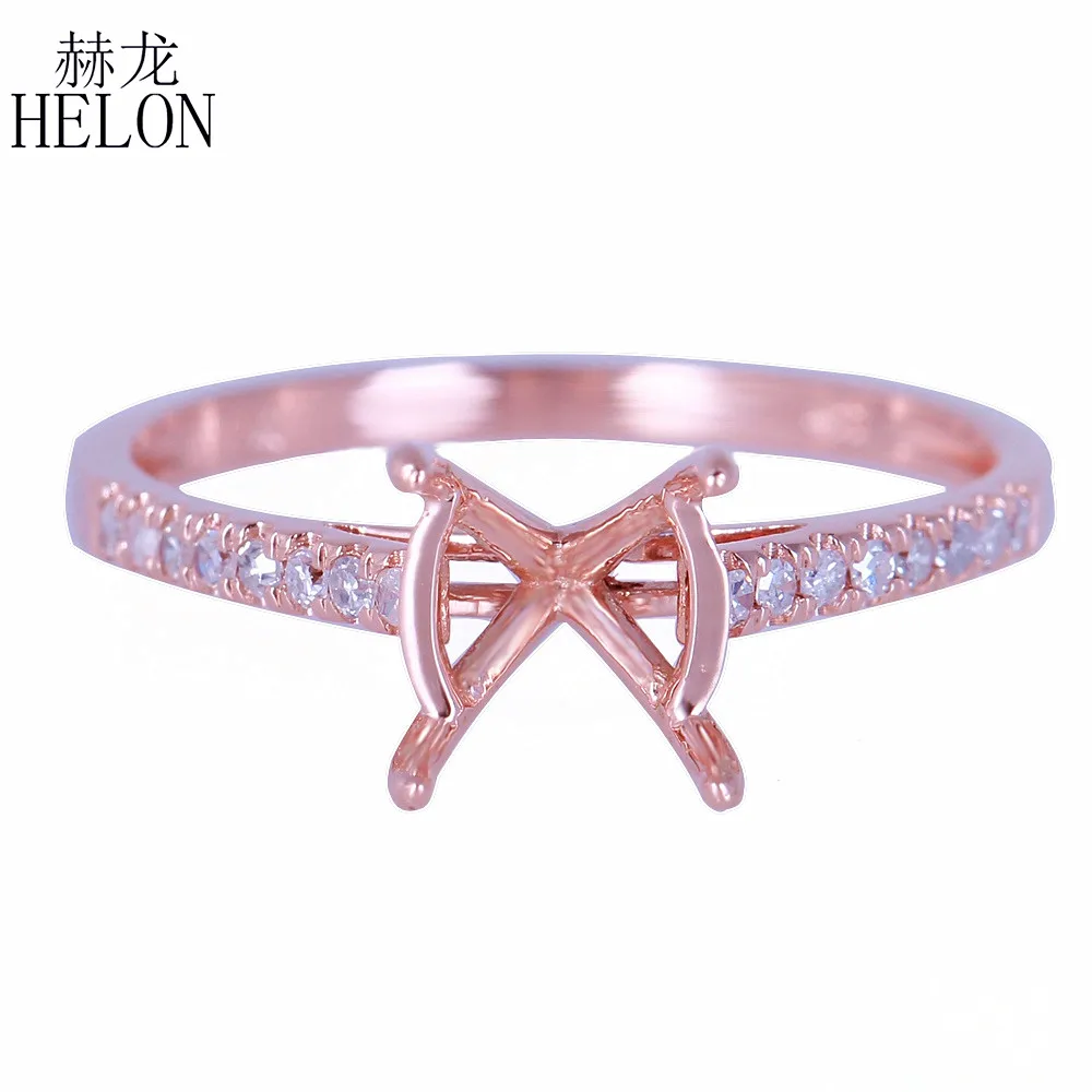 

HELON 7-8mm Round Solid 14K Rose Gold Semi Mount Engagement Wedding Ring Pave Natural Diamond Ring Women's Fine Jewelry Setting