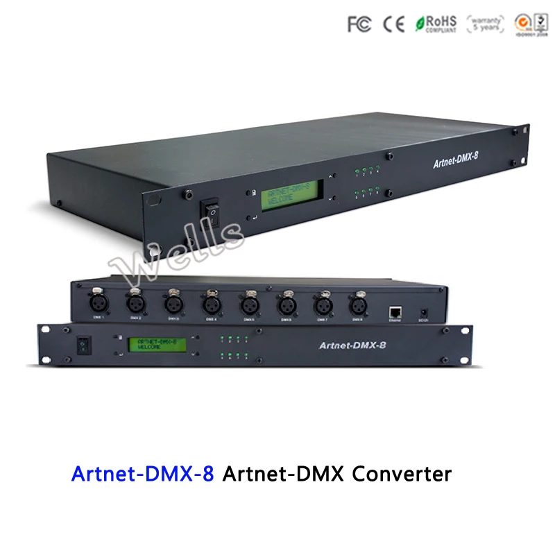 

Artnet-DMX-8;convert the Artnet network data package into DMX512 data;512channel*8 ports output ArtNet into DMX converter