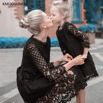 

Autumn Mother Daughter Dresses 2020 Wedding Mommy and me clothes Floral Lace Mom Girl Party Dress Family Matching Casual Clothes