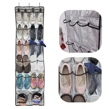 

Fabric 22 Pocket 6 Layers With 3 Hooks Clear Over Door Hanging Storage Shoes Clothes Bags Organizer Rack TB Sale