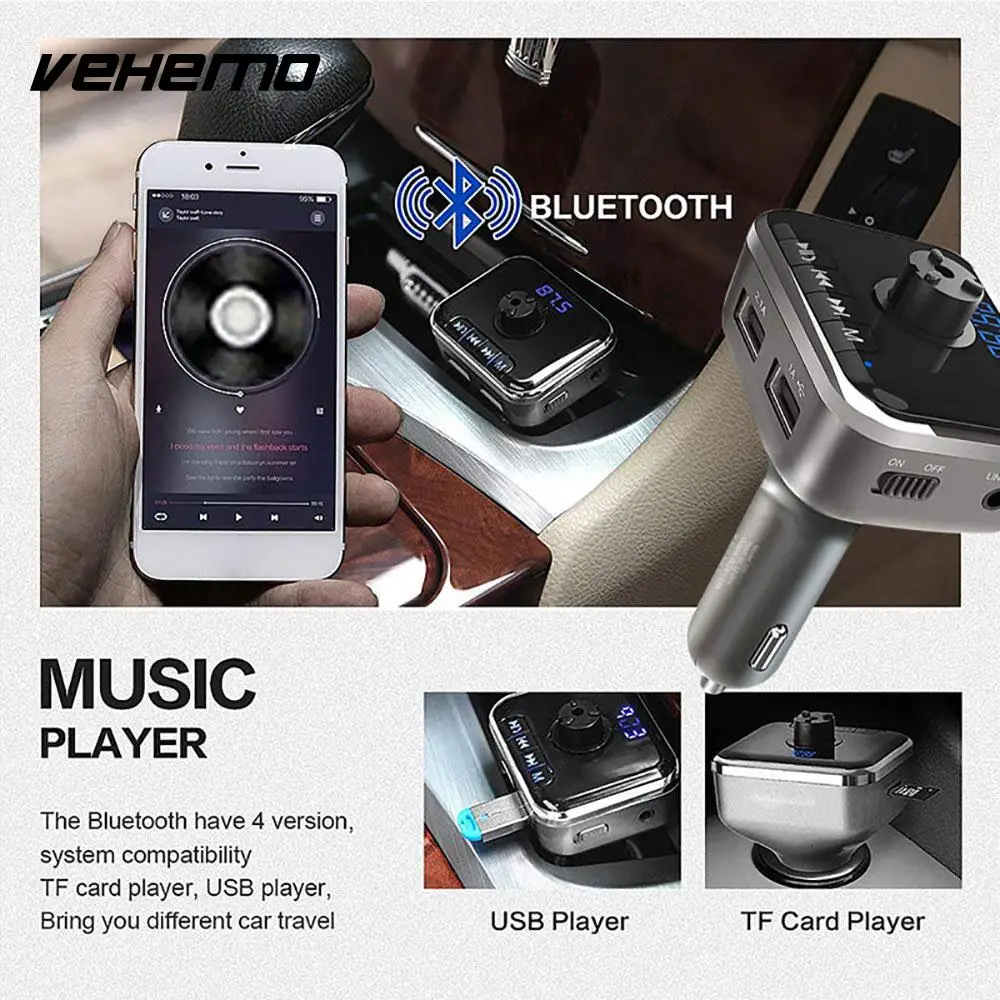 Vehemo TF автомобильный Bluetooth универсальное автомобильное зарядное устройство беспроводное радио адаптер Bluetooth приемник автомобиля MP3 Беспроводной автомобиля Bluetooth