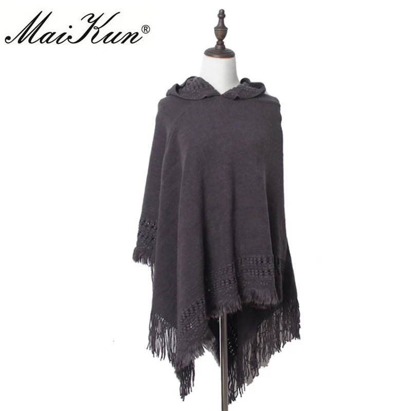 Maikun шарф женский модное пончо для женщин и дамы накидка с кистями и косых полосками в стиле богемский шарф теплый и модный - Цвет: dark brown