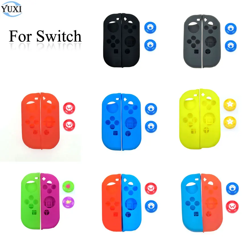 

YuXi Soft Silicone Protective Skin Case +2 Thumbstick Grips Joystick Caps Cover for Nintend Switch NS Joy-Con Controller