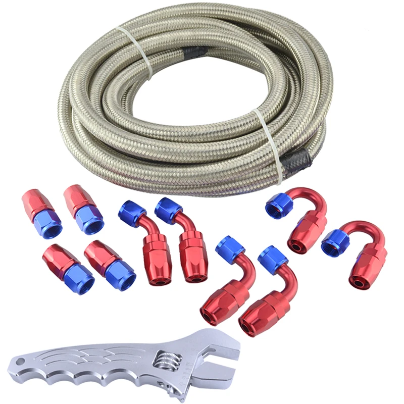 AN6-6AN Nylon Braided Oil/Fuel Hose Fitting Hose End Adaptor Kit