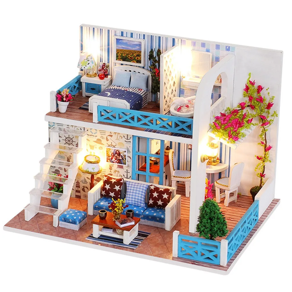 Деревянный кукольный домик ручной работы Миниатюрная модель головоломка кукольная мебель детские игрушки подарок на день рождения