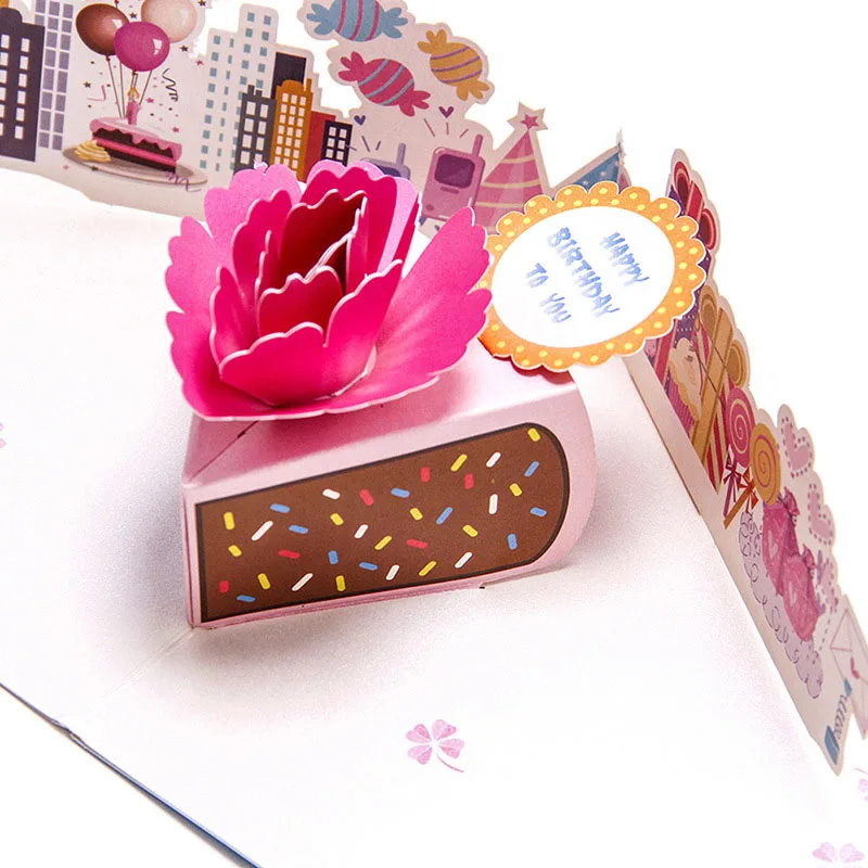  3D Laser Cut Handmade color printed Happy Birthday To You Dessert Cake Paper Invitation Greeting Ca - 32839517994