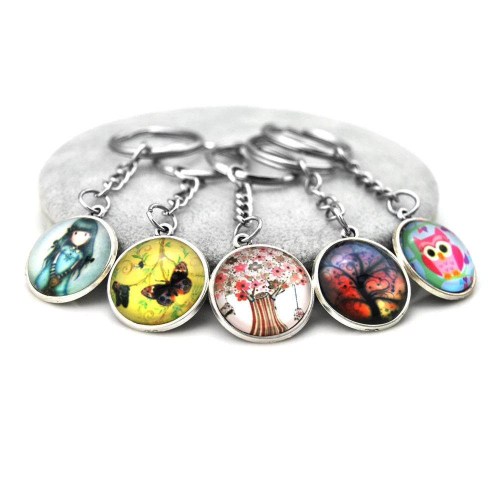 

Brand New Glass Cartoon Anime Owl Keychain Keyring Women Chaveiro Trinket Tree Key Chain Ring Jewelry Souvenirs Gift Llaveros