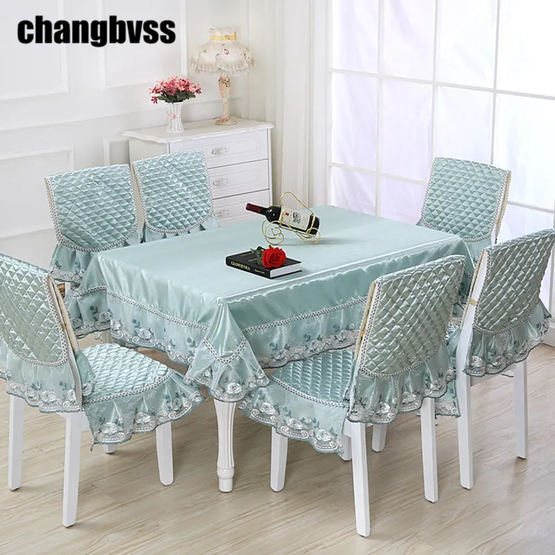 9pcs Set Rectangular Table Cloth Jacquard Flower Edge Wedding