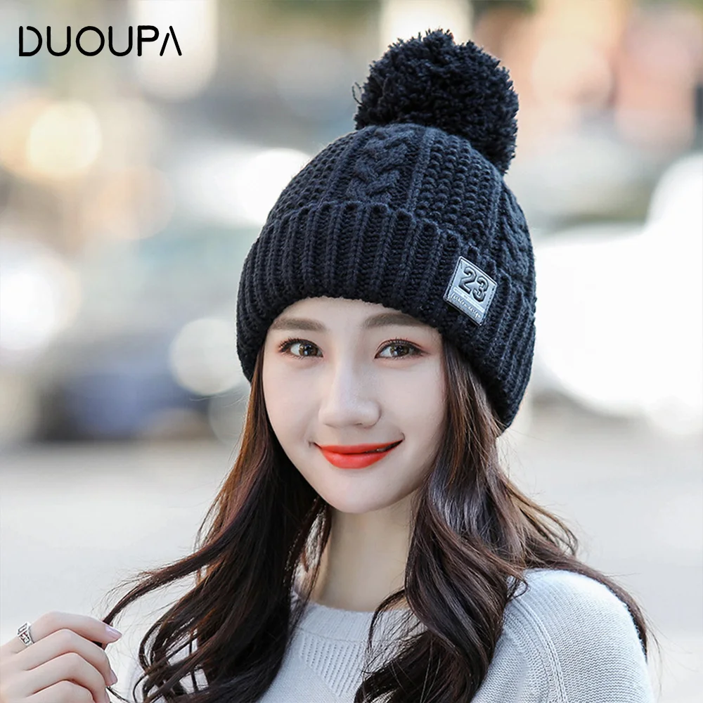

New Korean Monochrome Knitted Cap Outdoor Plushing Thickened Wool Cap Winter Warm Lady's Cap