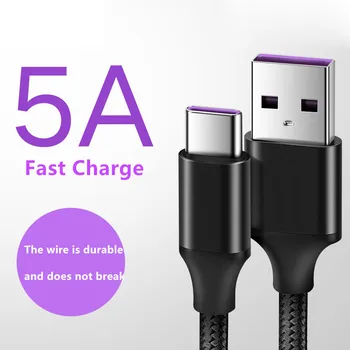 

USB Cable 5A Fast Charge Data Line 1M Black Type C Extension Cable USB Male To Type-C Male Cable For Huawei USB C Cable