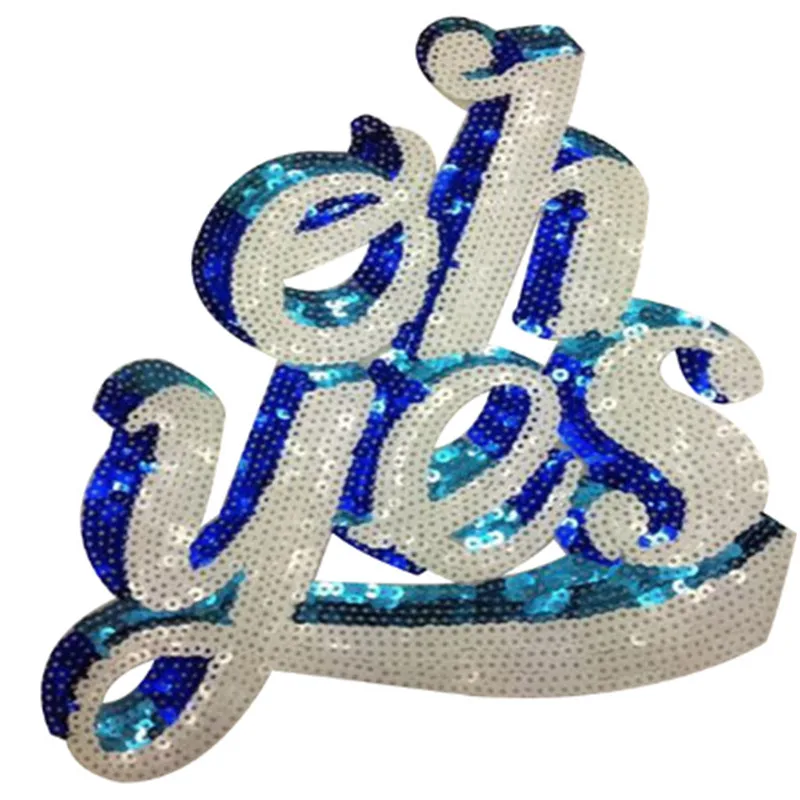 

Iron on patches for clothing T shirt Women 28cm oh yes! Sequined Sequins T-shirt Womens Fashion Tops Shirt Girls Patch Clothes