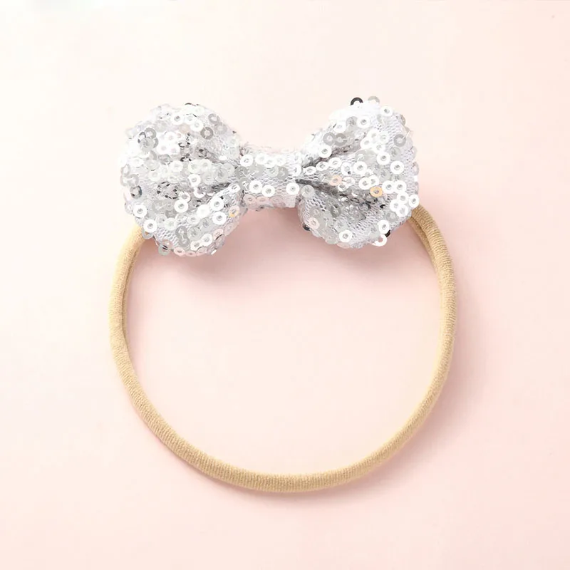#17Fashion Shiny Baby Girl Nylon Elastic Headband Mini Ring Lace Bowknot Headdress Solid Color Newborn Baby Princess Headwear
