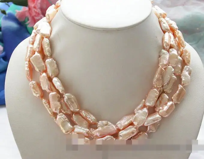 

3416 4row dens pink biwa freshwater pearl necklace