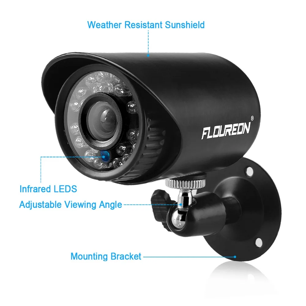 Камера видеонаблюдения FLOUREON 4CH 1080N 5 в 1 HDMI AHD TVI DVR 4 шт. 1500TVL инфракрасная камера