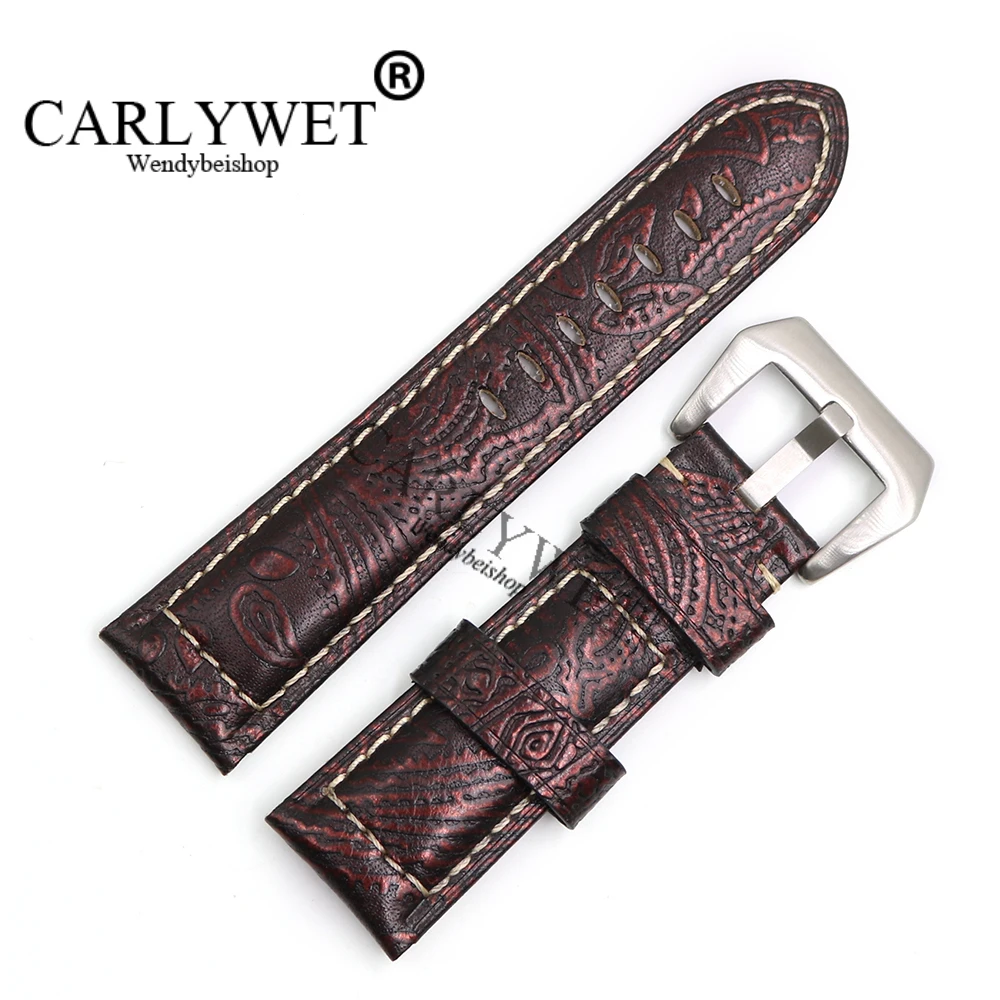 CARLYWET 22 24 26mm Wholesale Brown Pattern Real Leather Wrist Watch