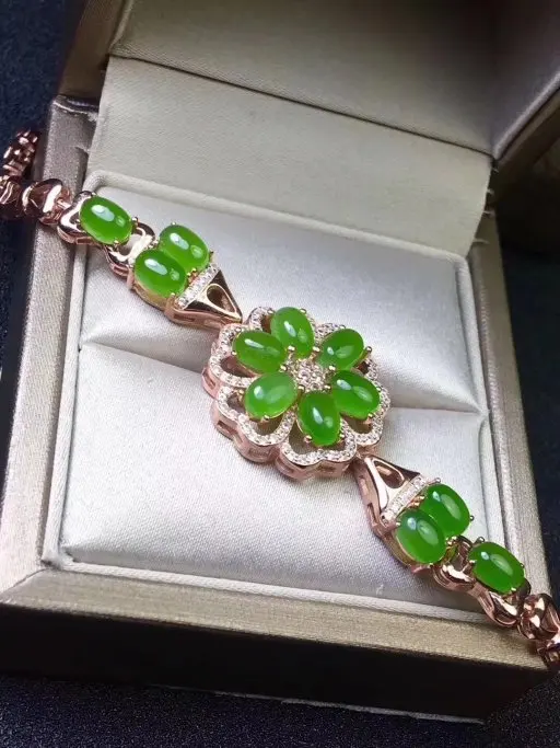 Bracelet en jaspe vert naturel Bracelet en pierres précieuses naturelles 925 bracelet en argent élé