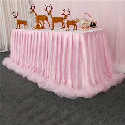 Organza tulle tutu chiffon baby shower birthday restaurant table skirt ice silk table skirting for wedding party banquet decor - Color: PINK