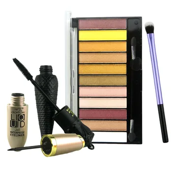 

ZD 4pcs Eye Makeup Kit Maquiagem 11 Colors Eye Shadow Palette Black Liquid Mascara Eyliner With Brush Tools Set Cosmetic EYEM04S
