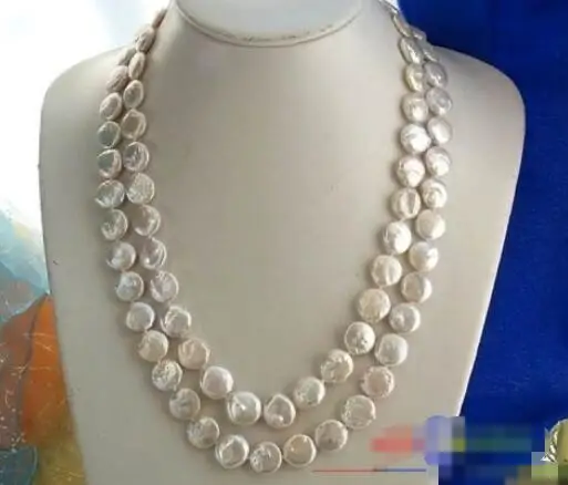 

Hot sale new Style >>>>> 46" 14MM COIN WHITE FRESHWATER CULTURED PEARL NECKLACE