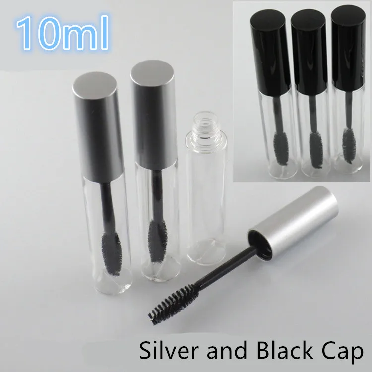 30pcs 50pcs 10ML Transparent Cosmetic Mascara Tube Silver Black Cap