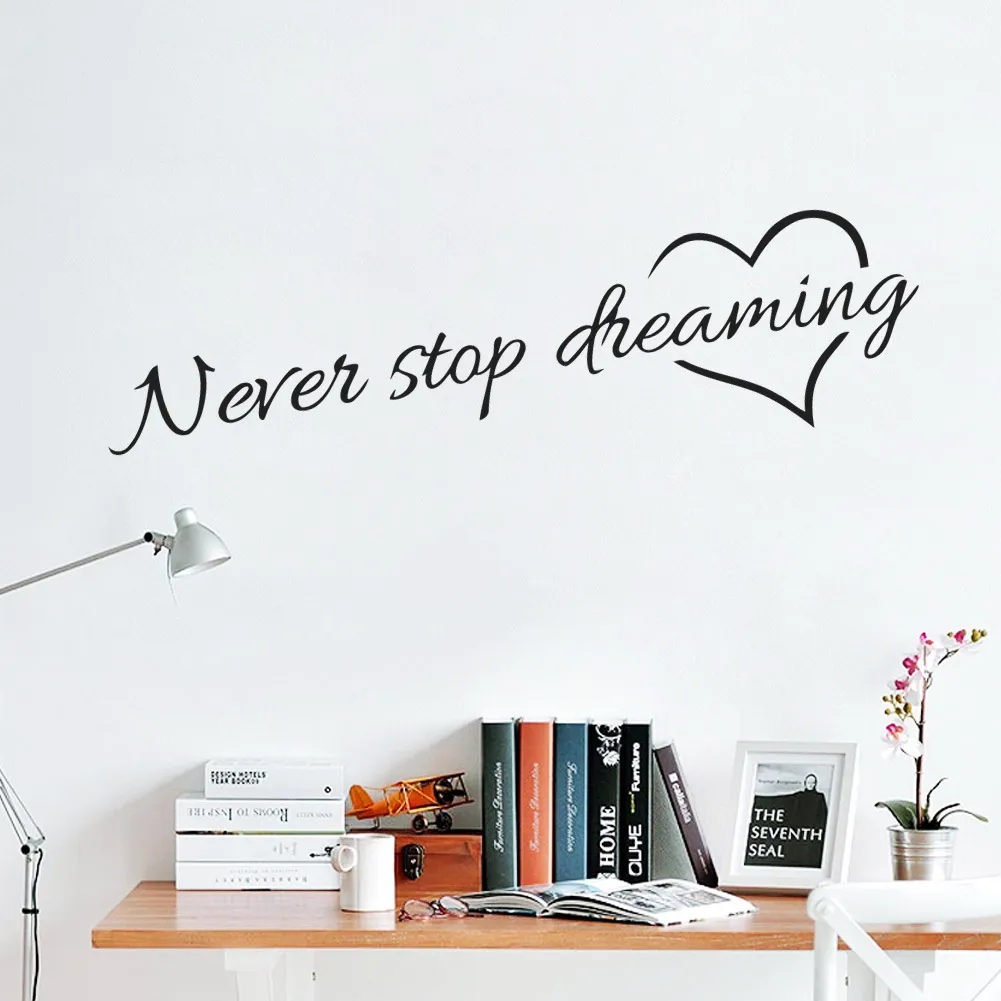 Виниловая стена этикета стены с надписью «never stop dreaming» Наклейка Настенная «Слова» Декорации для свадьбы гостиной