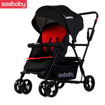 Seebaby Складная коляска для близнецов, двойная коляска, два сиденья, может стоять/сидеть, подходит для новорожденных и детей, коляска, нагрузка 130 кг - Цвет: A3