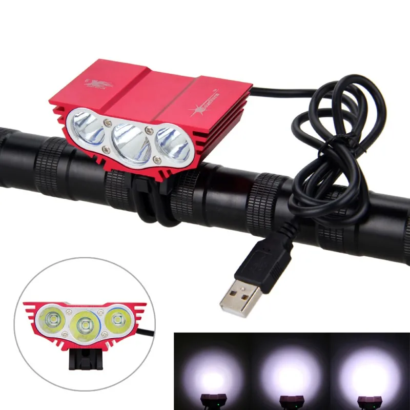 방수 3XLED 자전거 라이트 전면 자전거 헤드 라이트 USB 라인 야간 사이클링 램프 5V 헤드 램프 전용 램프 배터리 없음