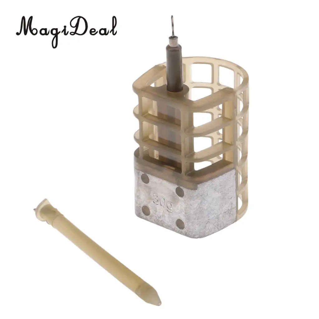 In Line Cage Feeder Coarse Fishing Feeders Bait Cage Lure Holder Basket with Lead Sinker 30g