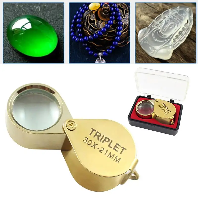 

30*21mm 1.18*0.83" 30 Times Handheld Metal Jewelry Magnifying Glass Gold Magnifier Loupe For Jewelry Repair 1PC J3