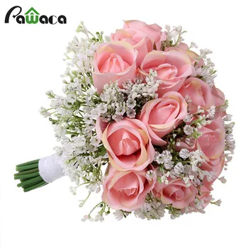 

Artificial Rose with Gypsophila Flower Bouquet Bride Bridesmaid Holding Flowers For Home Hotel Wedding Party Craft Art Decor