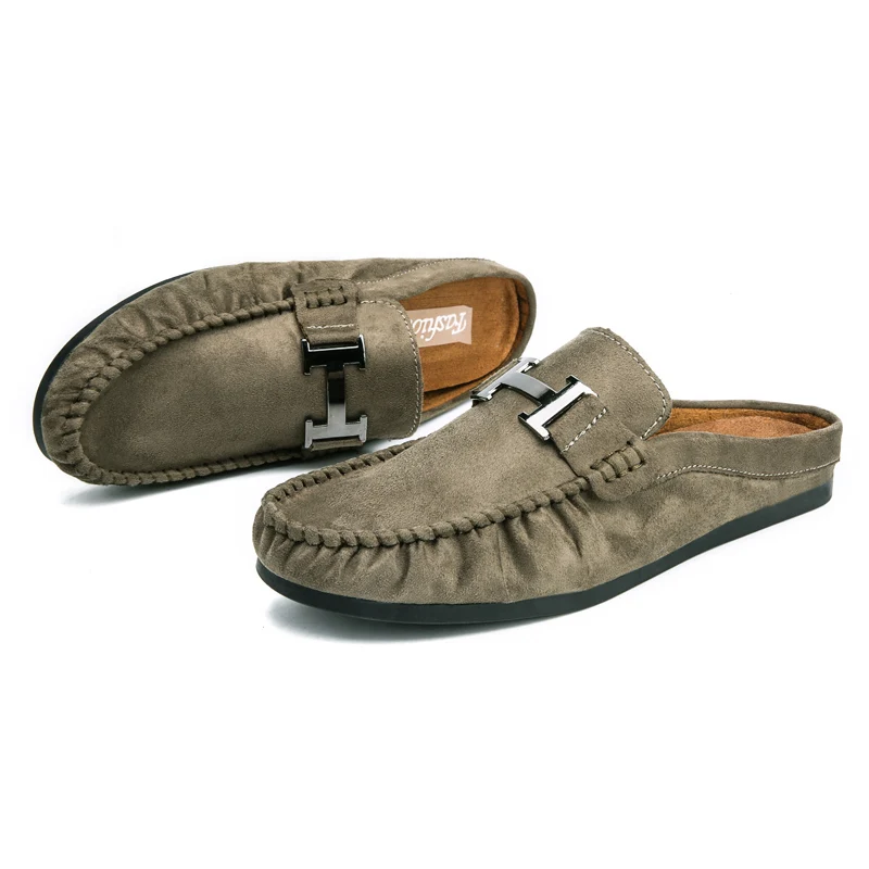 

Men Casual Shoes Men Sandals Flats Lazy Shoes Half Drag Beach Shoe Outdoor Baotou Shoe Male Driver Slippers Suede Zapatillas