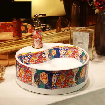 

Ceramic Art Basin Washbasin Circular Small Household Toilet Small 36CM Balcony antique ceramic Wash basin bathroom sink