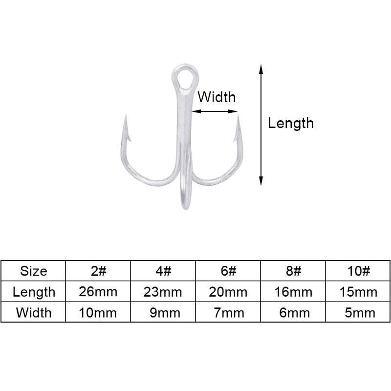 Тройные рыболовные крючки, 50 шт./лот, серебристые, супер сильные, круглый изгиб, колючие тройные Крючки, размер 2#4#6#8#10#35647