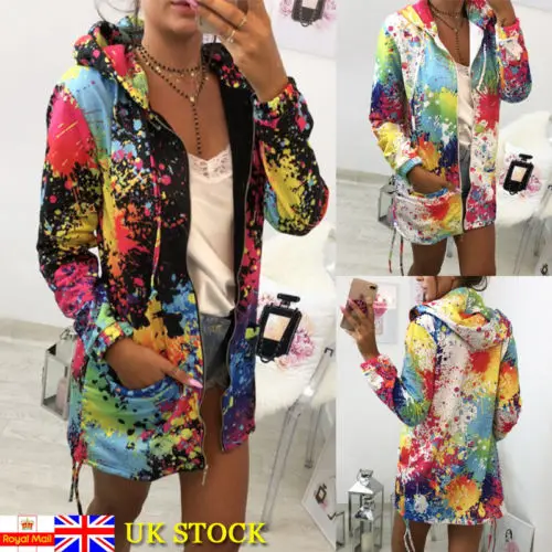 

Hot Ladies Long Sleeve Zip Up Hoodies Sweatshirt Ladies Jacket Coat Outwear Ladies Floral Hooded Fashion Outwear Clothing