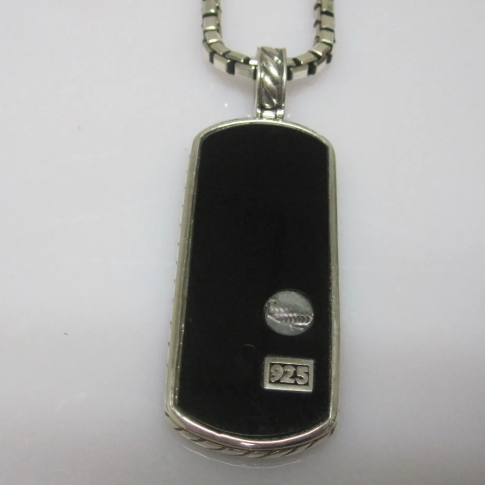 Solid 925 пробы серебряные ювелирные изделия для мужчин черный оникс Dog Tag цепочки и ожерелья дизайн jewelry мужской кулон ожерелье День отца подарки