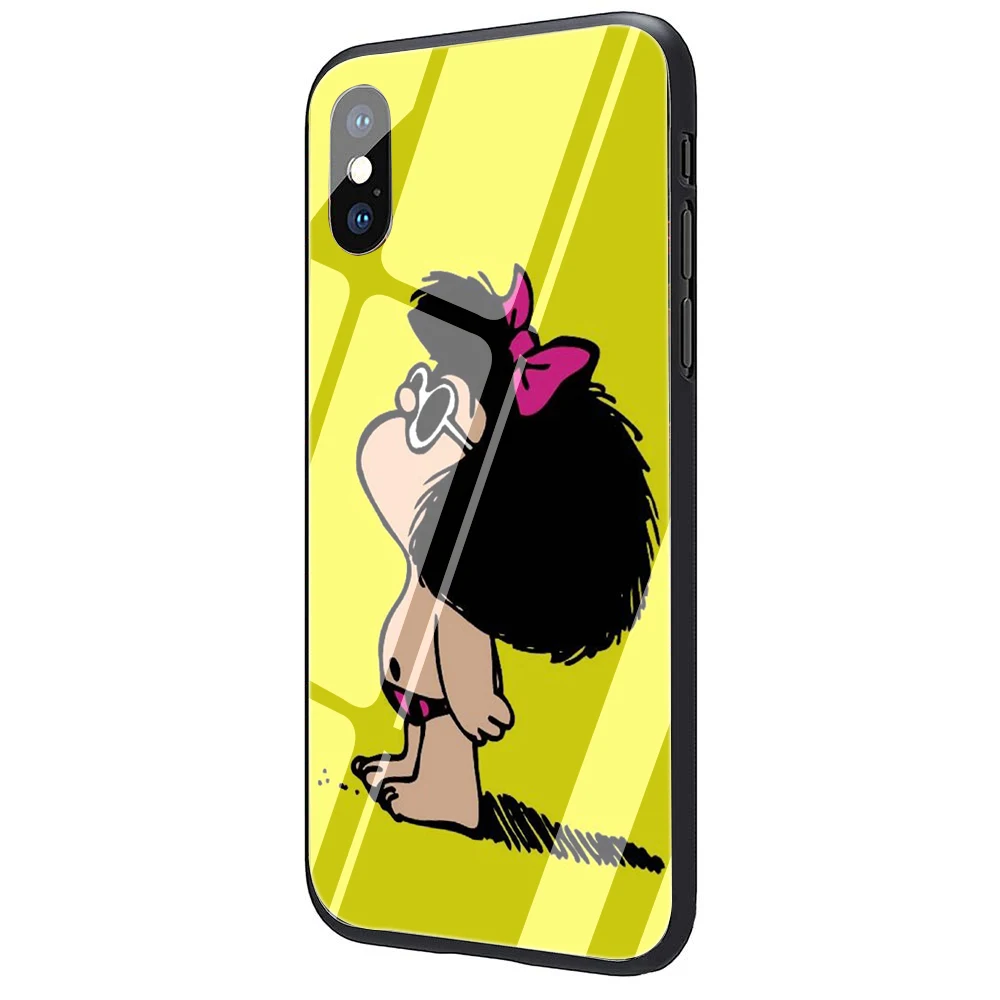 Mafalda закаленное стекло ТПУ черный чехол для iPhone 5 5S 6 6s 7 8 plus X XR XS 11 pro Max - Цвет: G2