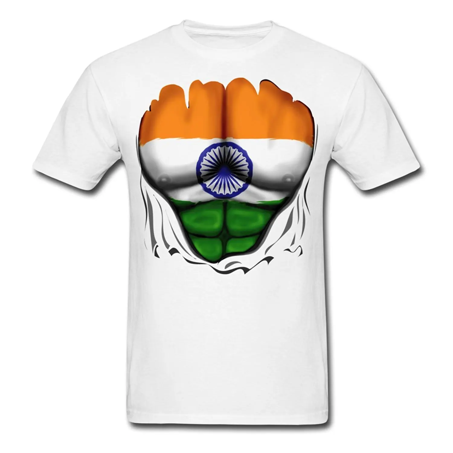 2017 fashion hot sell India Flag Ripped Muscles Men's T Shirt 100