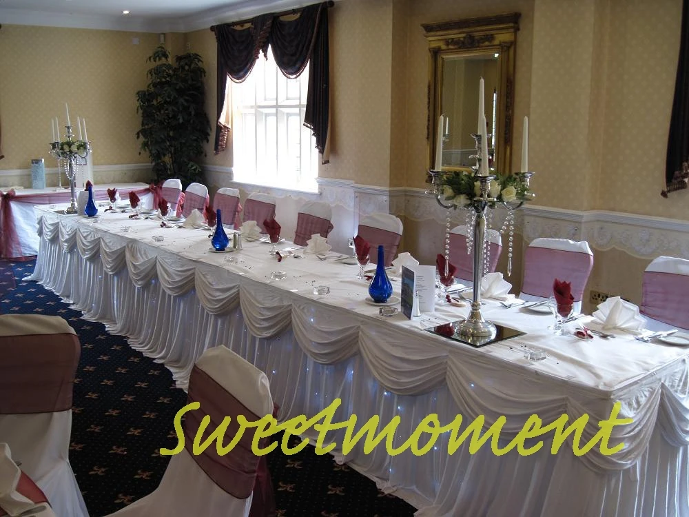 2 Pieces White luxury Table Skirt With drape for Wedding