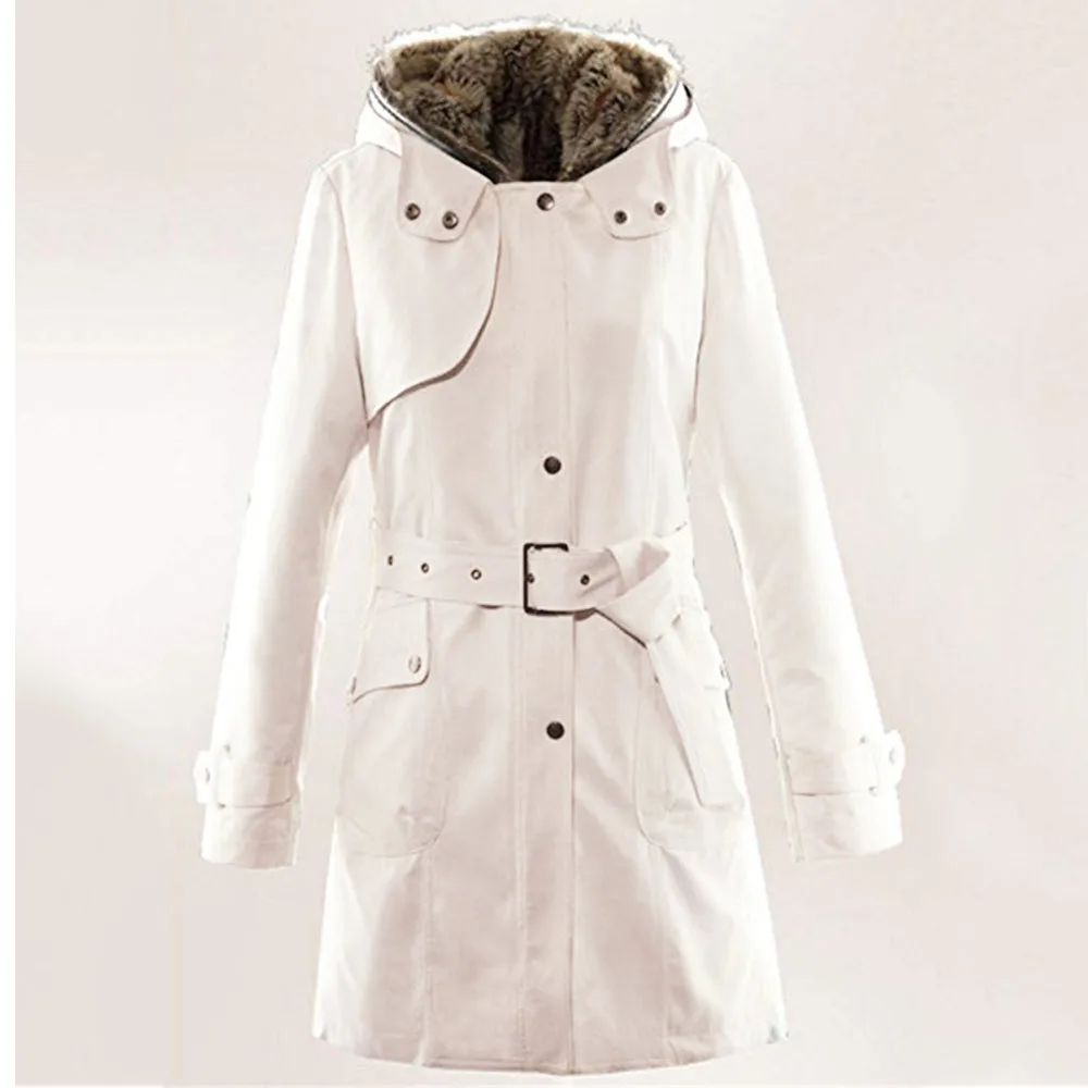 Женские Меховая подкладка простая куртка-пальто женская зимняя теплая плотная длинная куртка с капюшоном в стиле casual верхняя одежда размеры парка