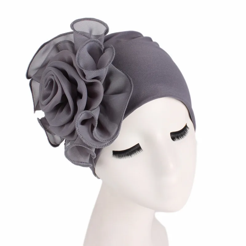 Женский большой цветок Эластичный Тюрбан Дамские элегантные модные аксессуары для волос химиотерапия шляпа голова банданы шарфы - Цвет: grey