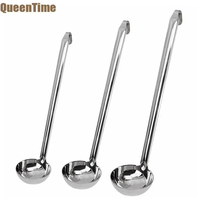 

QueenTime Long Handle Soup Ladle Stainless Steel Ladles Stirring Spoon Kitchen Utensils For Cooking Durable Sauce Food Spoons