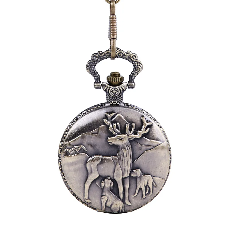 1093vintage Large Thick Chain Relief Three Elk Mother And Child Pocket