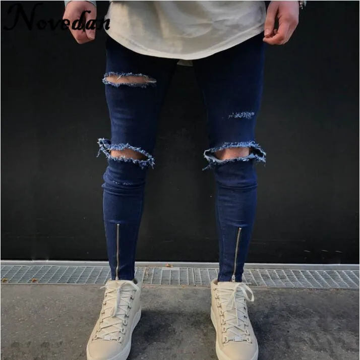 Mens Ripped Jeans Runway Slim Racer 