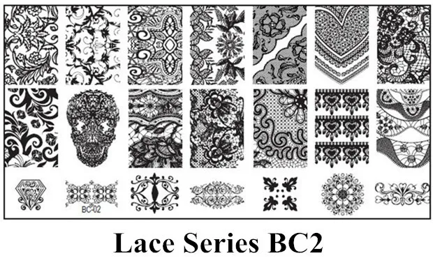 

Stainless Lace Series BC2 1PC 6*12cm DIY Nail Art Image Stamp Stamping Plates Skull Dappled Floral Pattern Manicure Template