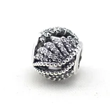 Аутентичные стерлингового серебра 925 шикарные Перья бисера, Шарм с прозрачными фианитами Подходит Европа оберег бусины для браслета для изготовления ювелирных изделий