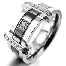 Banda De Plata CZ Anillos de Acero Inoxidable de los hombres Negros de La Boda Encanto Elegante Envío Gratis