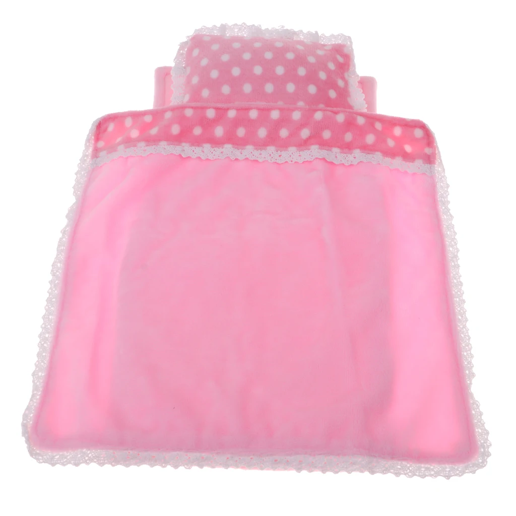 

Handmade Pink Dotted Bedding Set with Comforter, Pillow and Sheet for 25cm Mellchan Doll Accessories